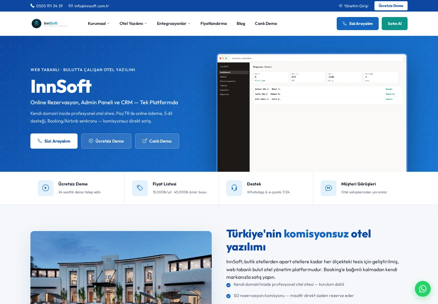InnSoft — Otel Yönetim Yazılımı paneli — UGİ BİLİŞİM