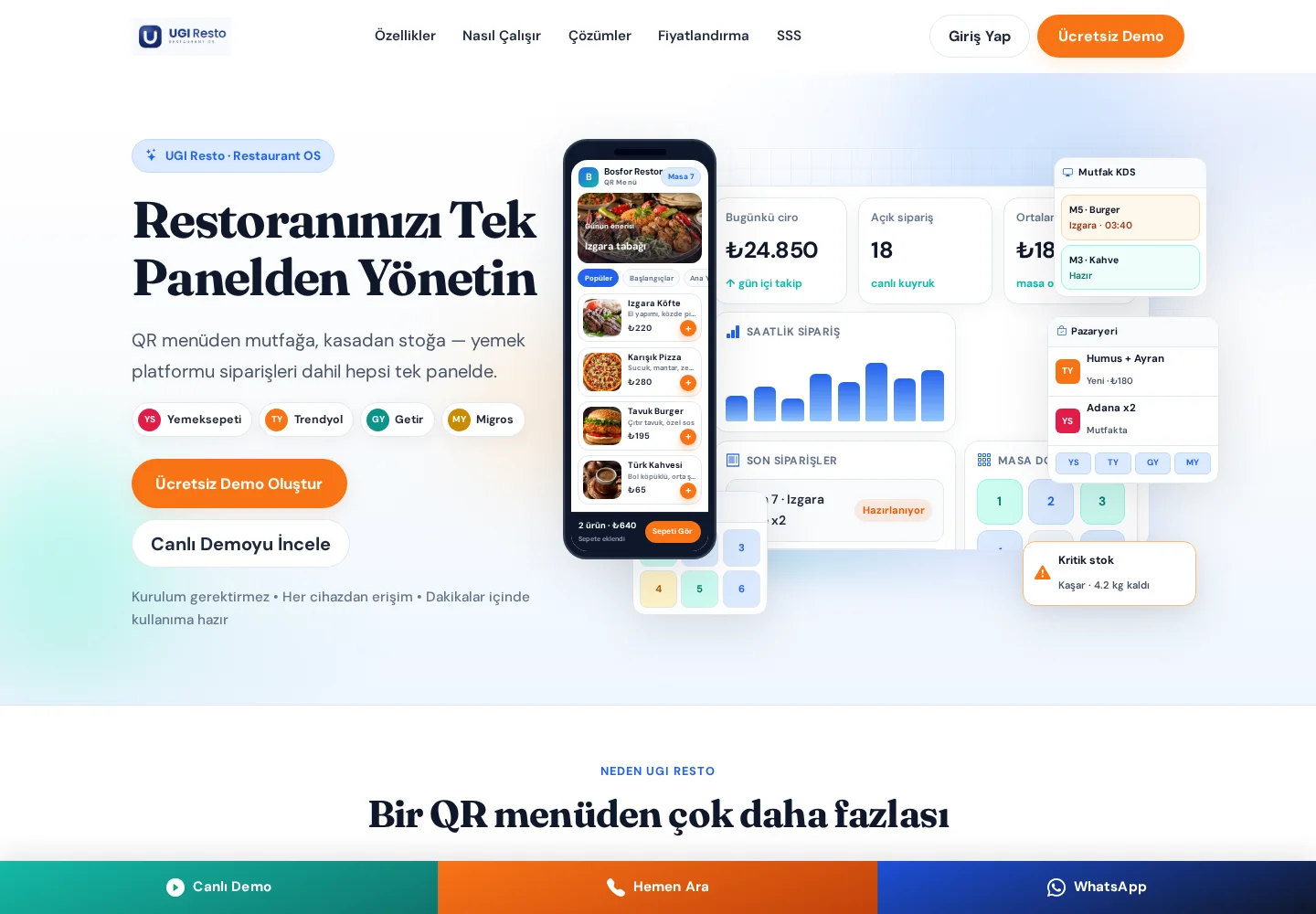 UGI Resto — Restoran Yönetim Yazılımı paneli — UGİ BİLİŞİM