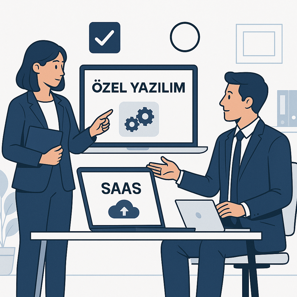Özel Yazılım mı SaaS mı? KOBİ'ler İçin Doğru Yazılım Seçimi — UGİ BİLİŞİM blog kapağı ve dijital pazarlama içeriği
