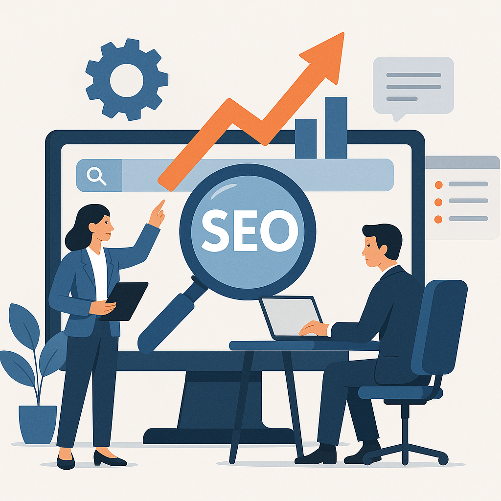 SEO Stratejileri ile Arama Motoru Sıralamalarını Yükseltmek — UGİ BİLİŞİM blog kapağı ve dijital pazarlama içeriği
